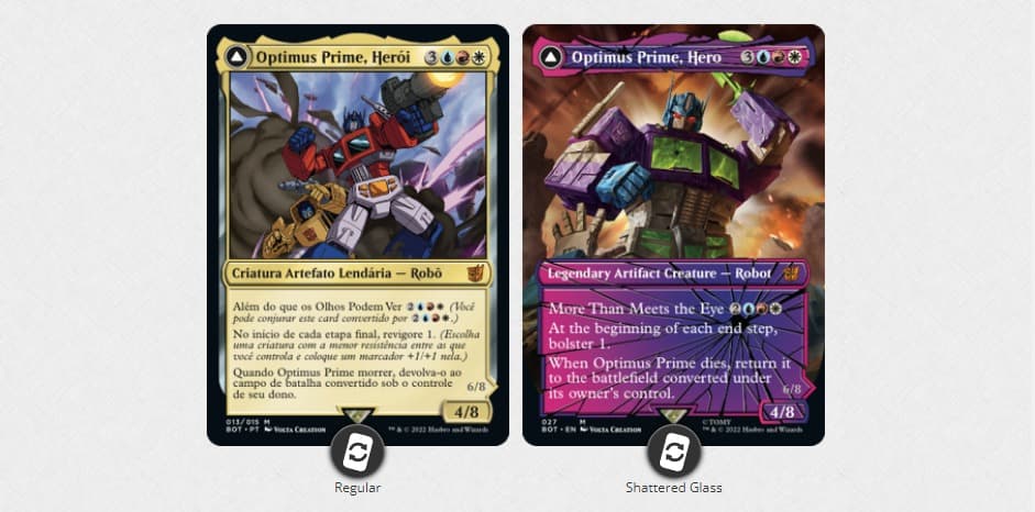 cards de transformers nas cartas de magic