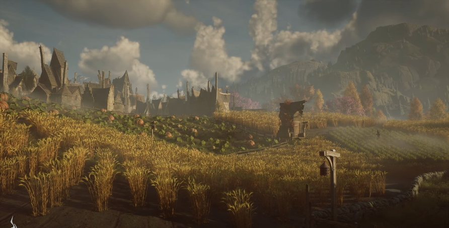 Imagem campos de plantação no outono em Hogwarts Legacy