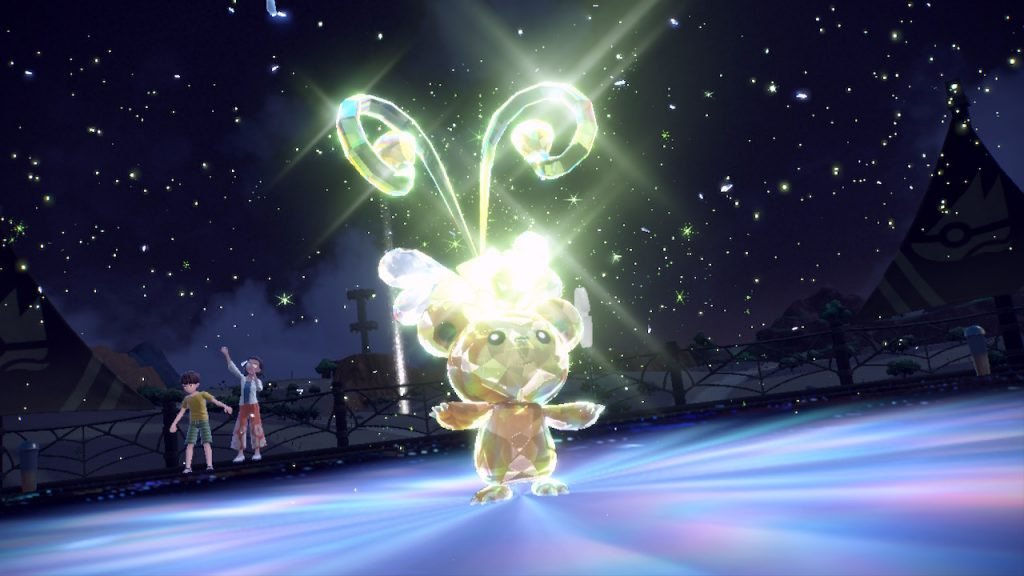 A Imagem mostra um Pokémon cristalizado pela nova mecânica do jogo Pokémon Scarlet & Violet, conhecida como Terastalização