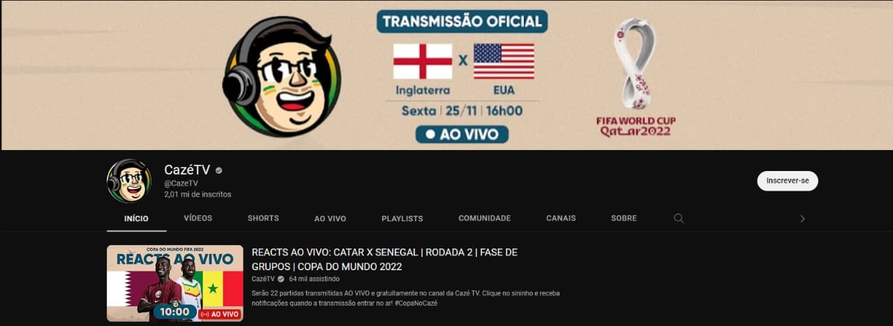 Captura de Tela do Canal CazéTV do Casimiro