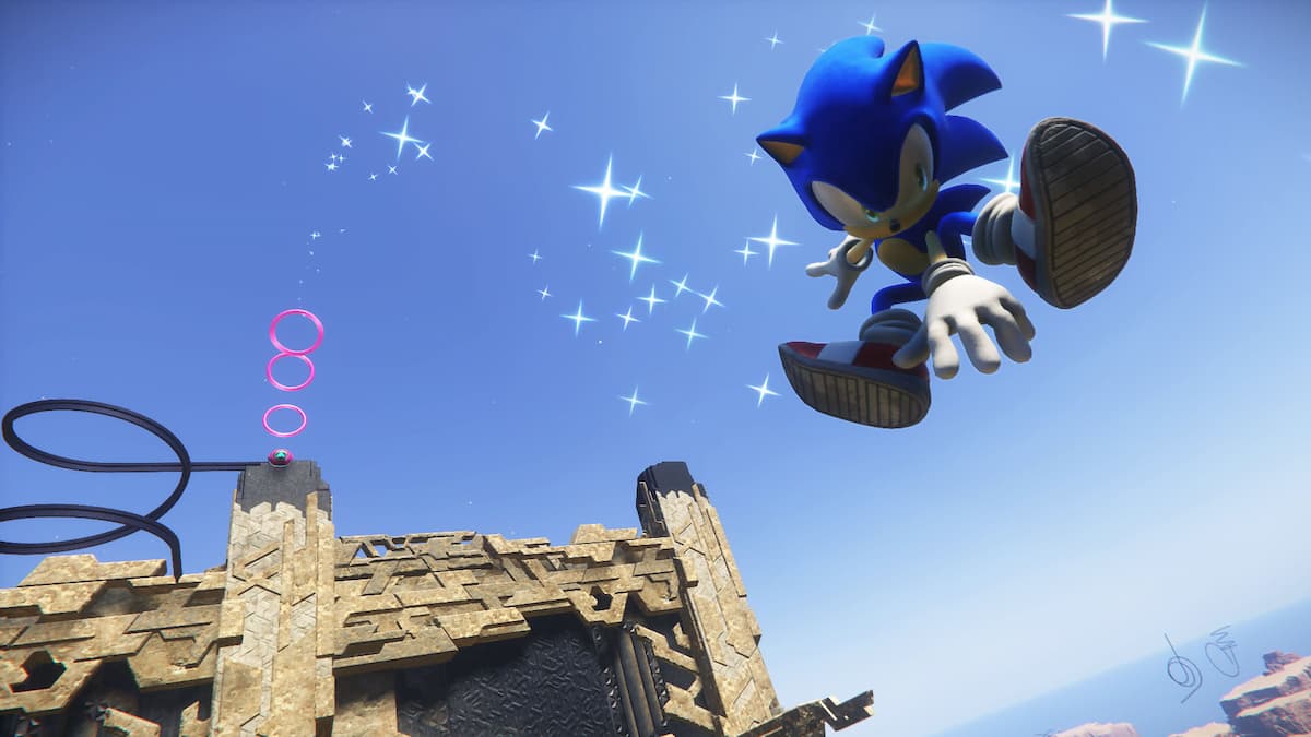 Imagem do Sonic pulando em novo jogo Sonic Frontiers