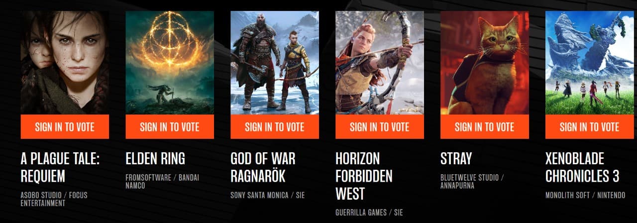 Captura de tela dos melhores jogos do ano no The Game Awards 2022