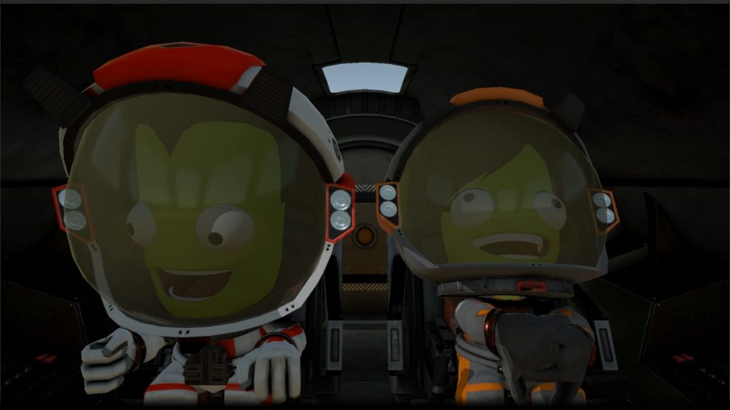 Imagem astronautas do game Kerbal Space Program dentro do foguete