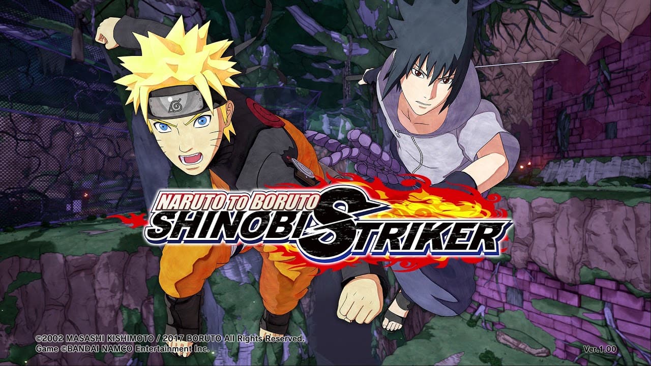 A imagem mostra naruto e sasuke lado a lado na capa do jogo Naruto to Boruto Shinobi Striker