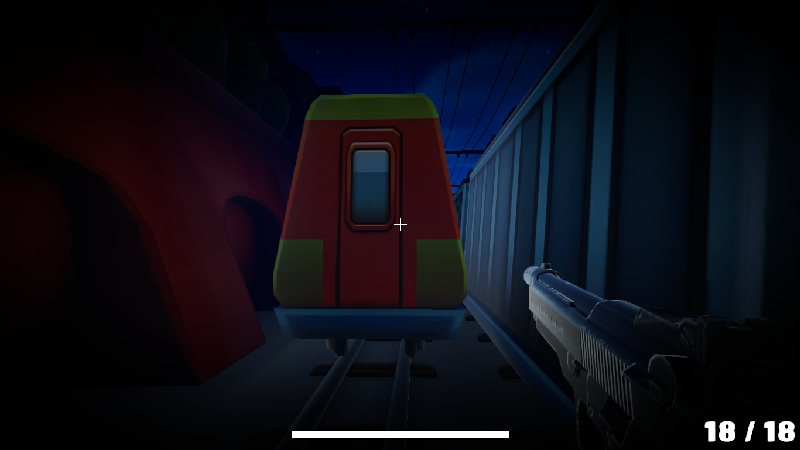 The image shows the first-person view of the game Subway Surfers Dark Pou