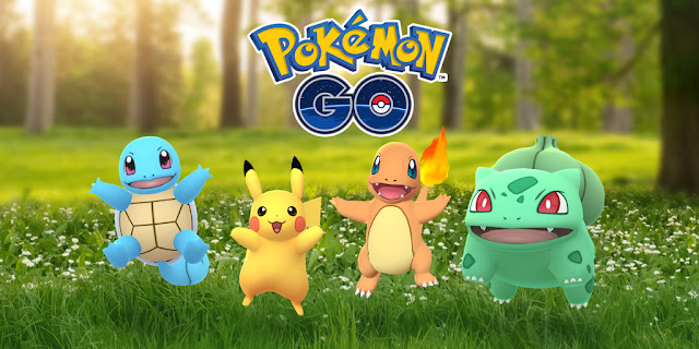 Banner de divulgação Pokémon GO com 4 Pokémon de Kanto