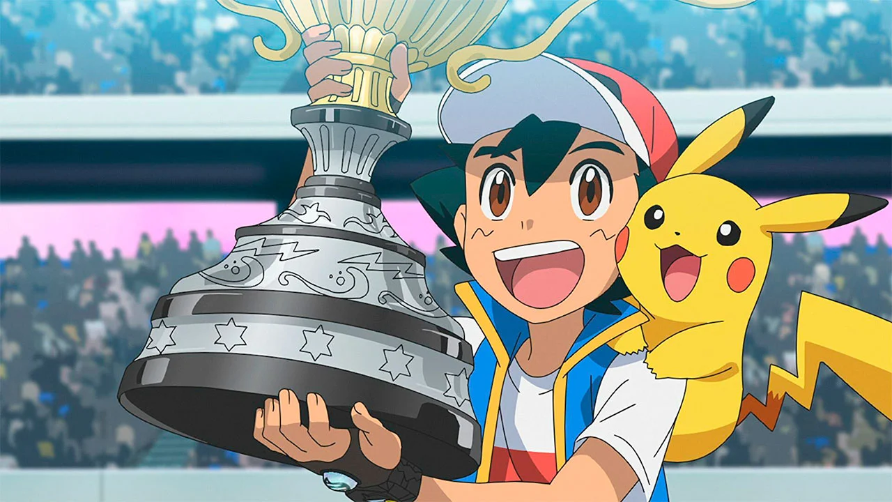 Imagem de divulgação da nova temporada de Pokémon com o final da aventura de Ash, como mestre Pokémon