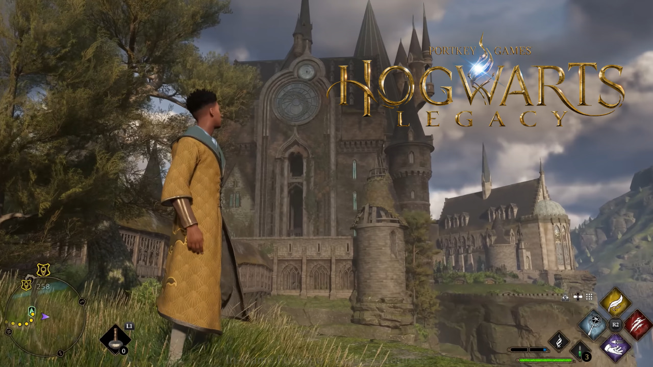 Banner mostrando a HUD de gameplay e personagem com o castelo de fundo