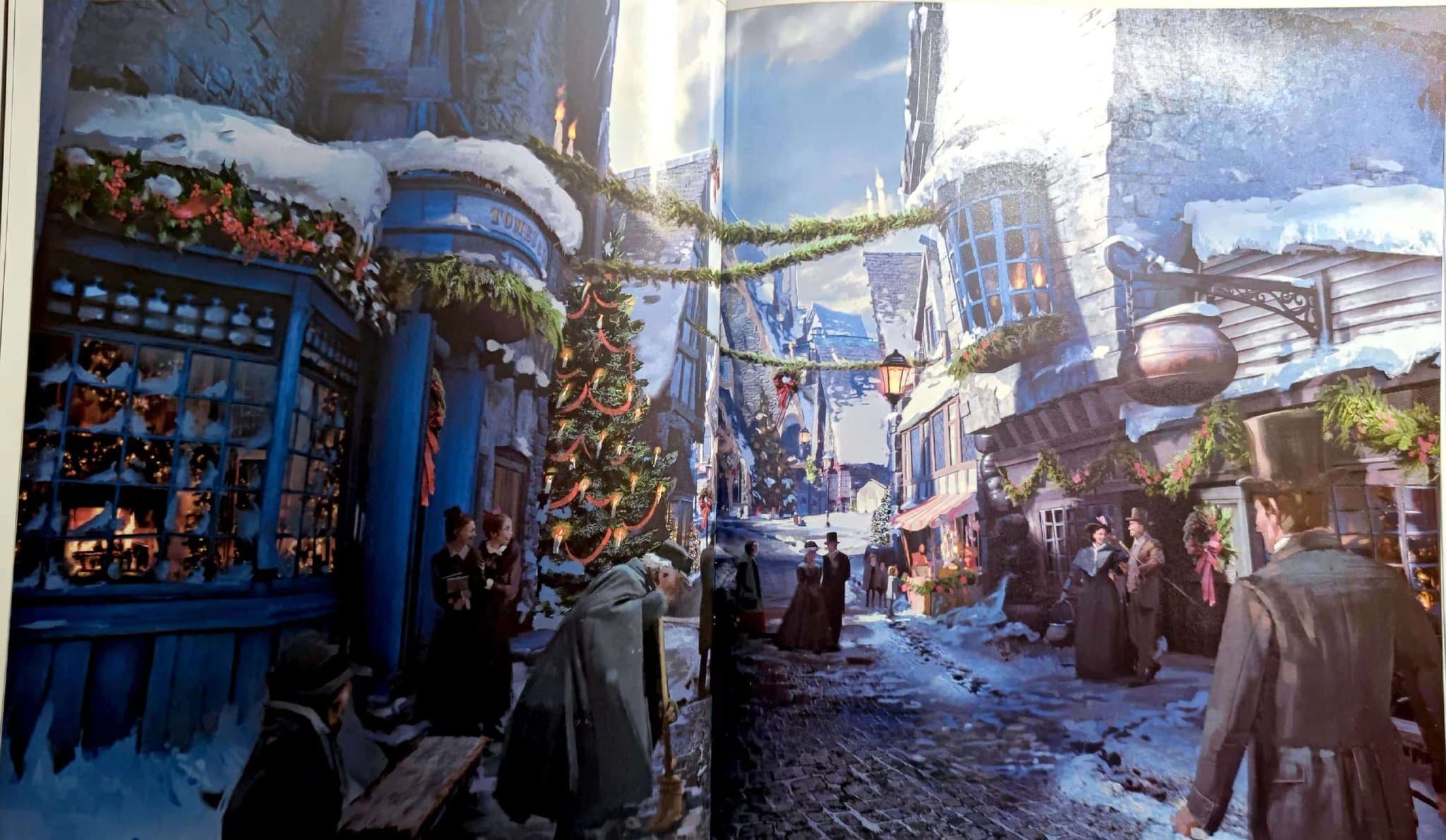 Imagem de cidade preparada para o natal em Hogwarts Legacy