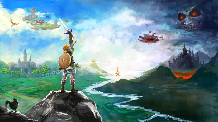 Artwork showing different aspects of The Legend of Zelda: Breath of The Wild