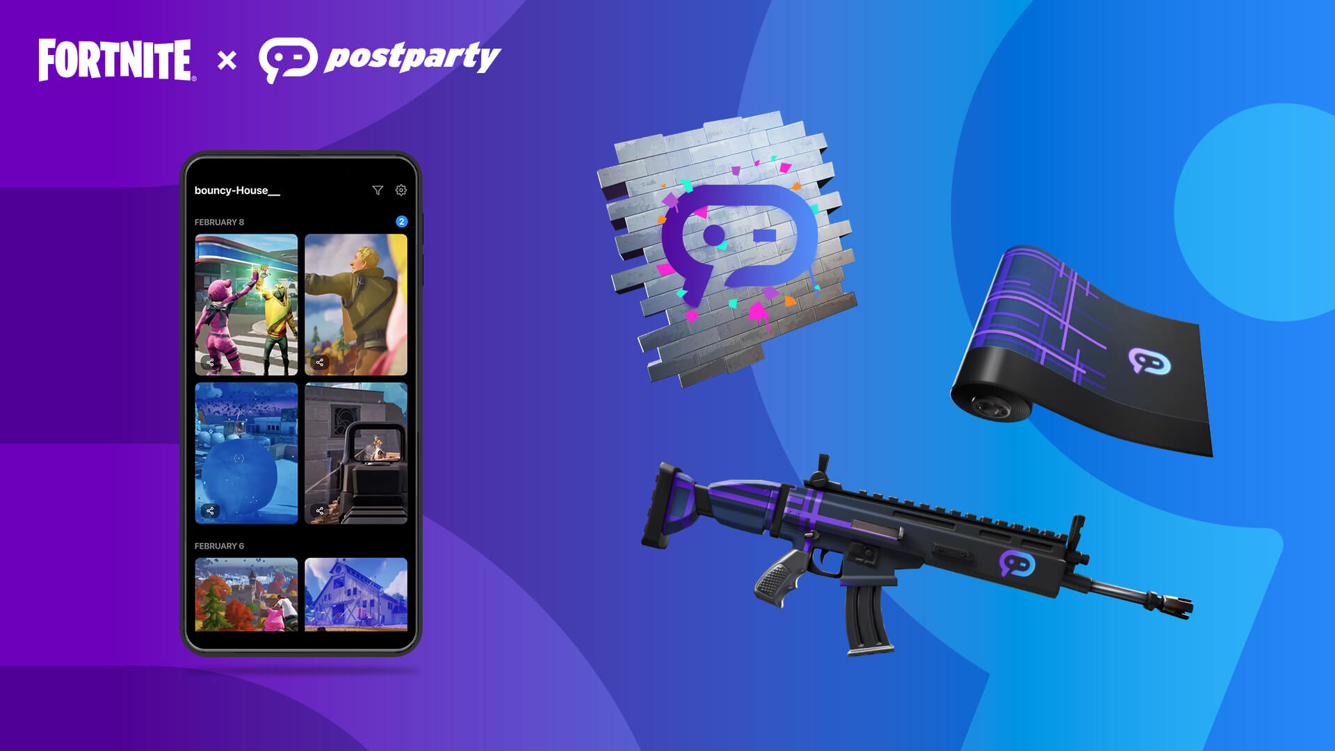 Imagem da nova parceria entre Fortnite e Postparty, anunciada pela Epic Games