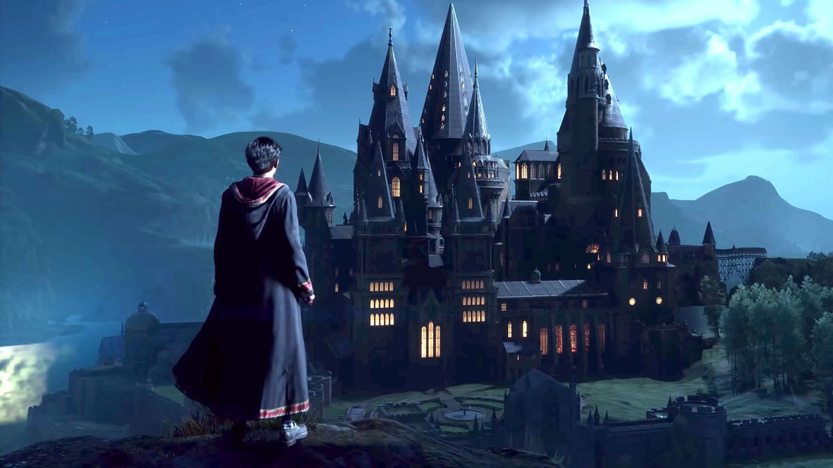 Hogwarts Legacy imagem do castelo de Hogwarts durante a noite
