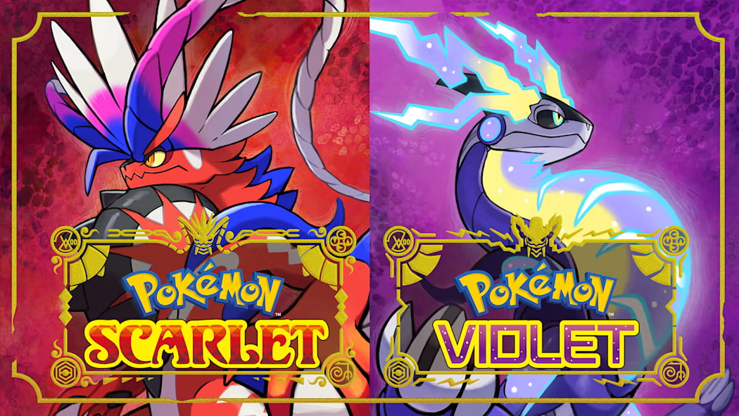 Banner de divulgação Pokémon Scarlet e Violet mostrando as duas versões do jogo