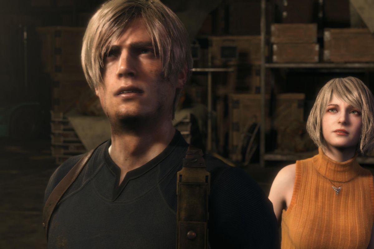 Imagem mostrando cutscene em Resident Evil 4, na qual o protagonista está com um semblante sério.