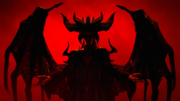 Banner de divulgação de Diablo Iv mostrando a silhueta de Lilith