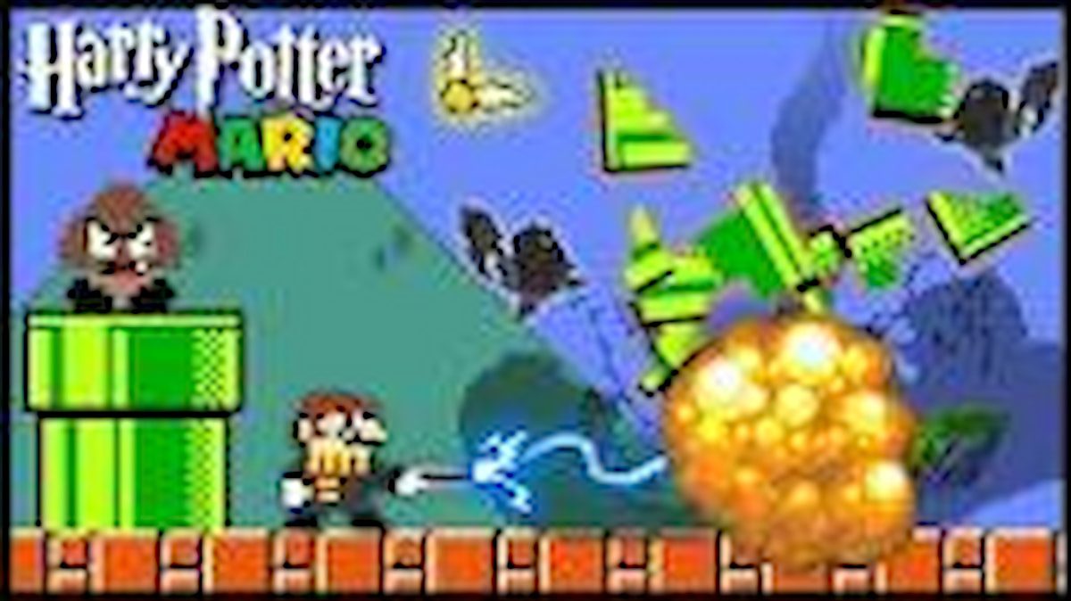Mario destruindo um cano com varinha de Harry Potter