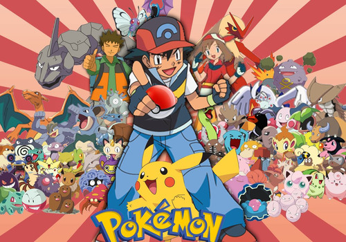 Banner de divulgação do anime e dos jogos de Pokémon
