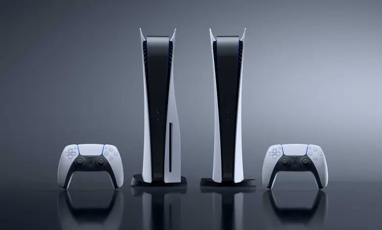 Imagem espelhada mostrando console da Sony, PS5