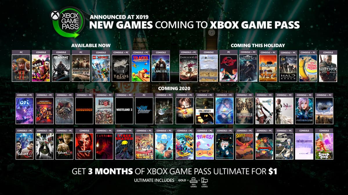 Diversos jogos do Xbox Game Pass