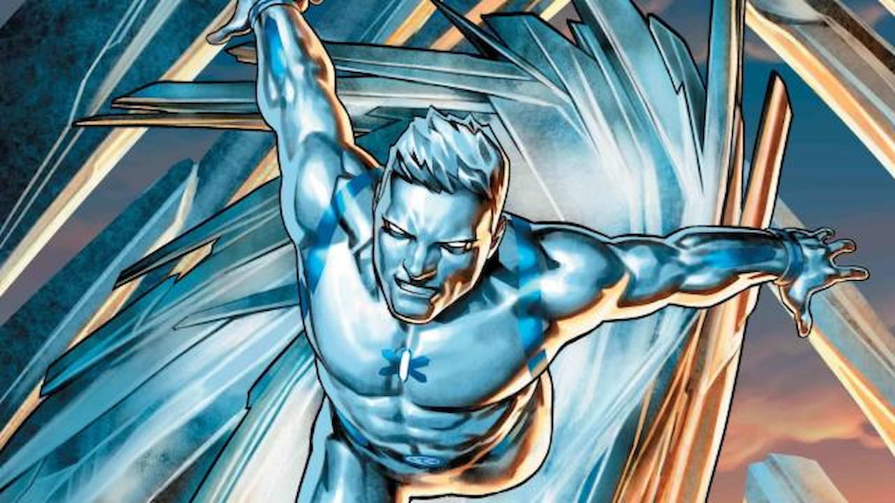 A imagem mostra a arte da capa da primeira edição de Astonishing Iceman, nova produção da Marvel Comics