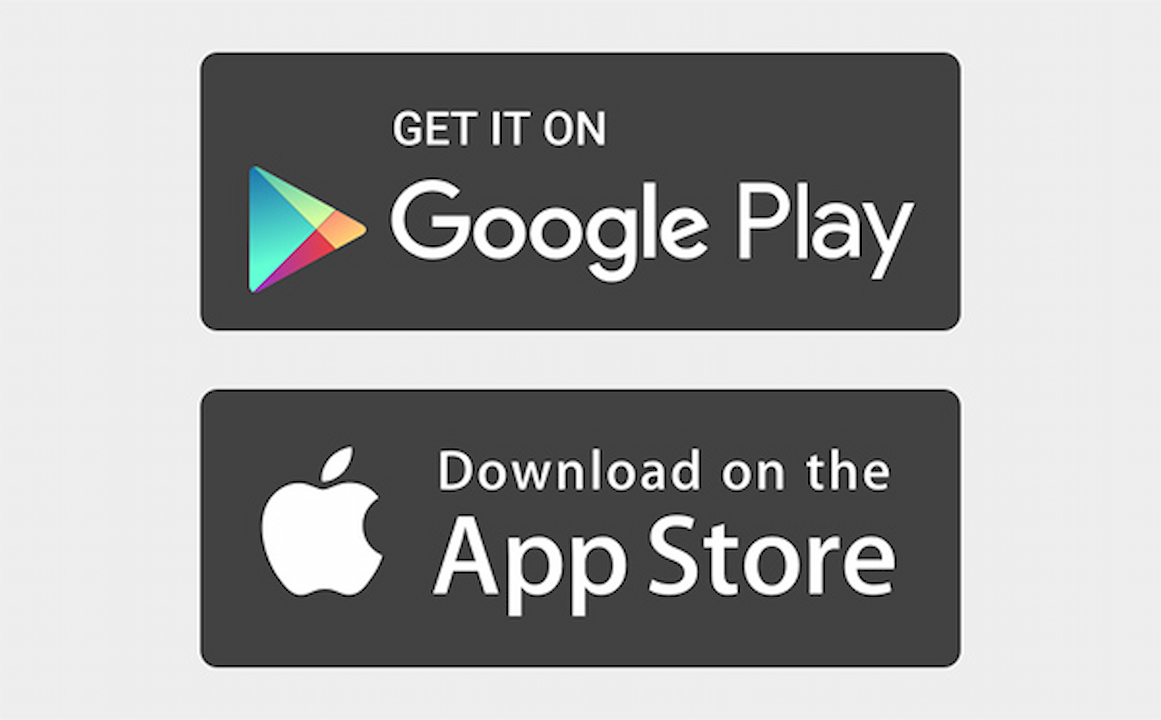 Imagem que mostra os botões de download da google play e da app store