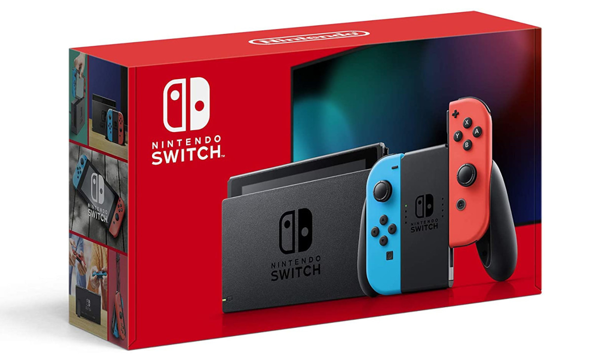 Imagem do console Nintendo Switch na caixa.