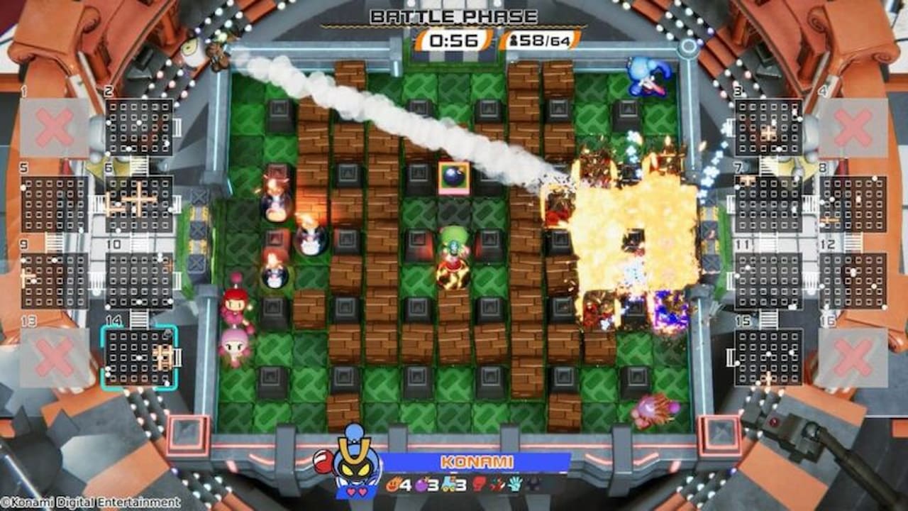 Imagem do modo de batalha 64 do novo jogo da Konami, Super Bomberman R 2.