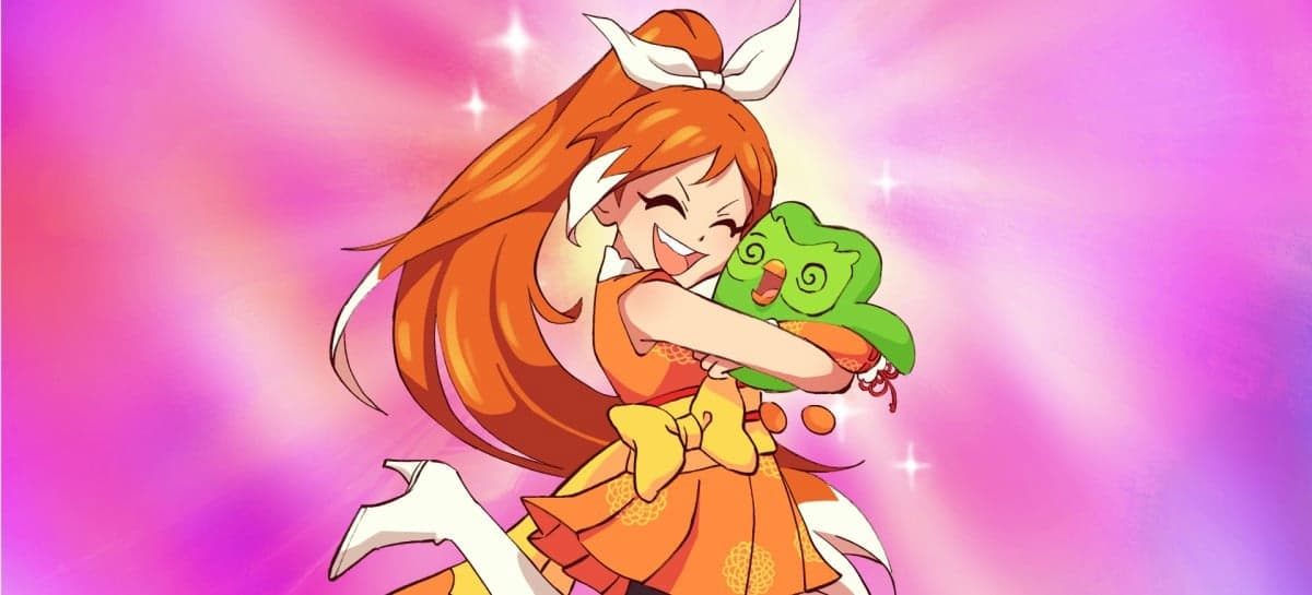 princesa de anime abraçando coruja verde do duolingo