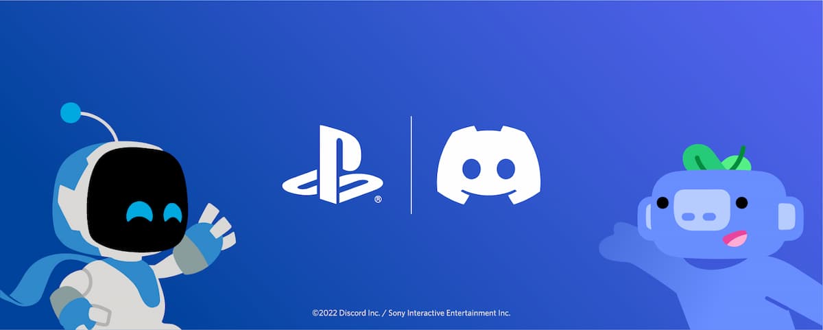 símbolo da PlayStation e do discord, com dois personagens, um robo e um porquinho azul