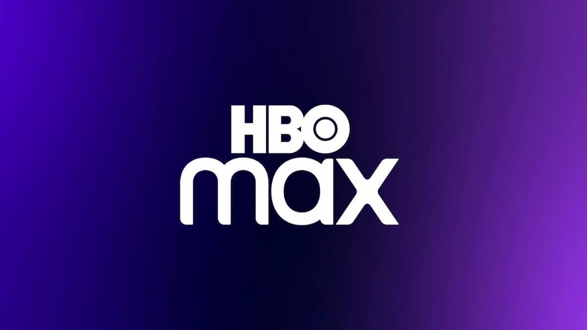 Logo escrito HBO Max em um fundo roxo.