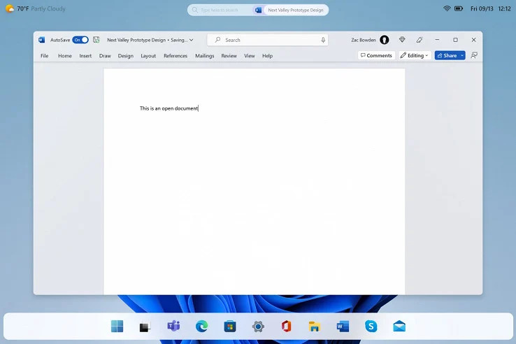 possível imagem do windows 12 aplicativo word aberto em um computador