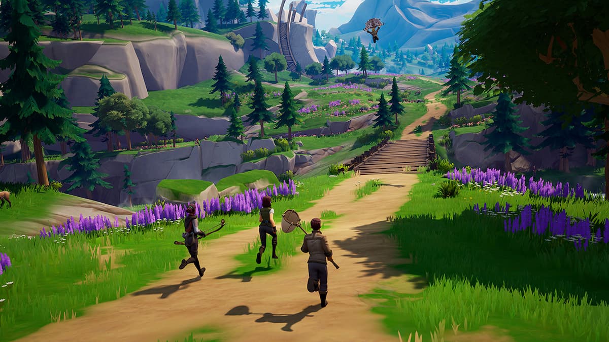 três pessoas em estilo de animação 3d em bosque com armas de caça na mão no novo jogo de MMO "Palia"