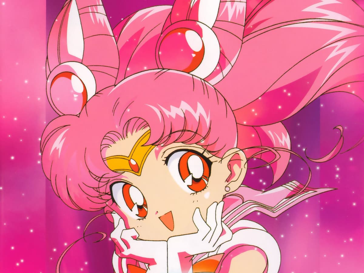 menina do anime sailor moon com cores rosa em fundo rosa