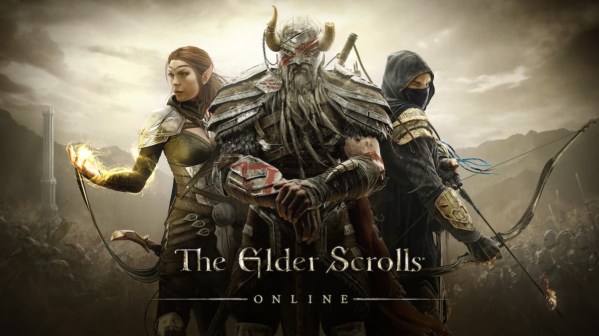 personagens do jogo the elder scrolls online, cavaleiro com chifres, mulher com arco e soldado em estilo medieval