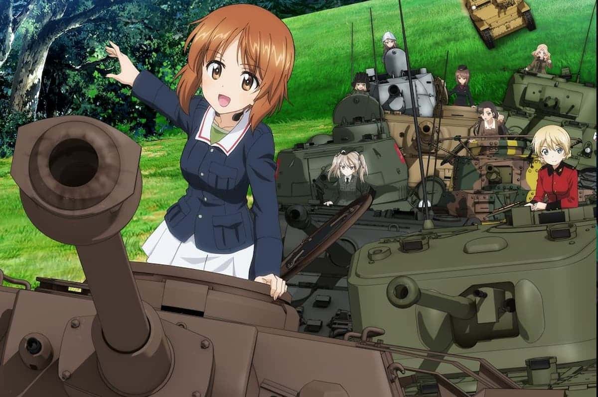 personagens de um dos animes desconhecidos, meninas de colegial em tanques de guerra
