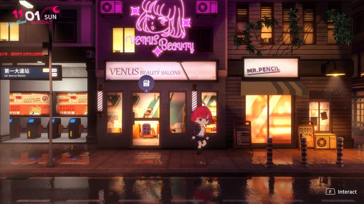 menina de cabelo rosa em cidade noturna no novo rpg de anime affogato