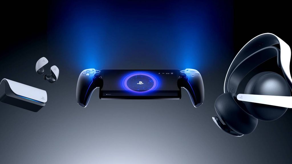 novo "console portátil" da sony PlayStation Portal, um controle branco com uma tela no meio e detalhes azuis