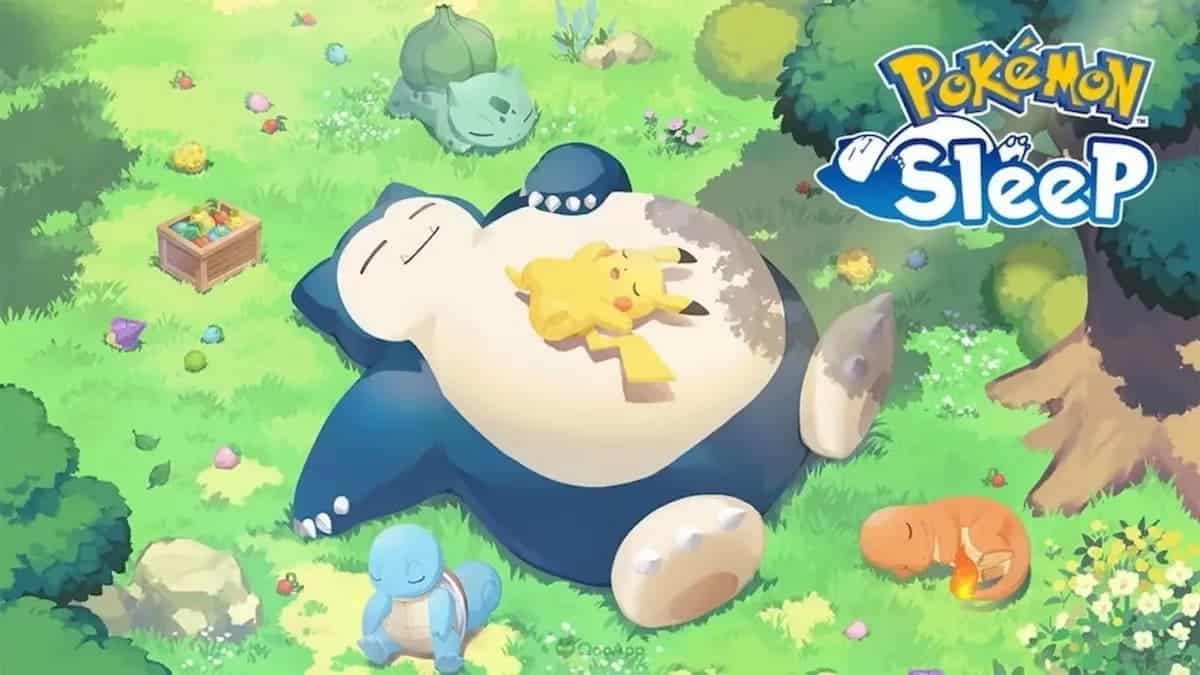 pokémons dormindo na grama em banner do jogo pokémon sleep