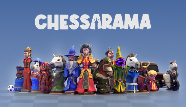 banner de divulgação do chessarama com diversas peças de xadrex personalizadas