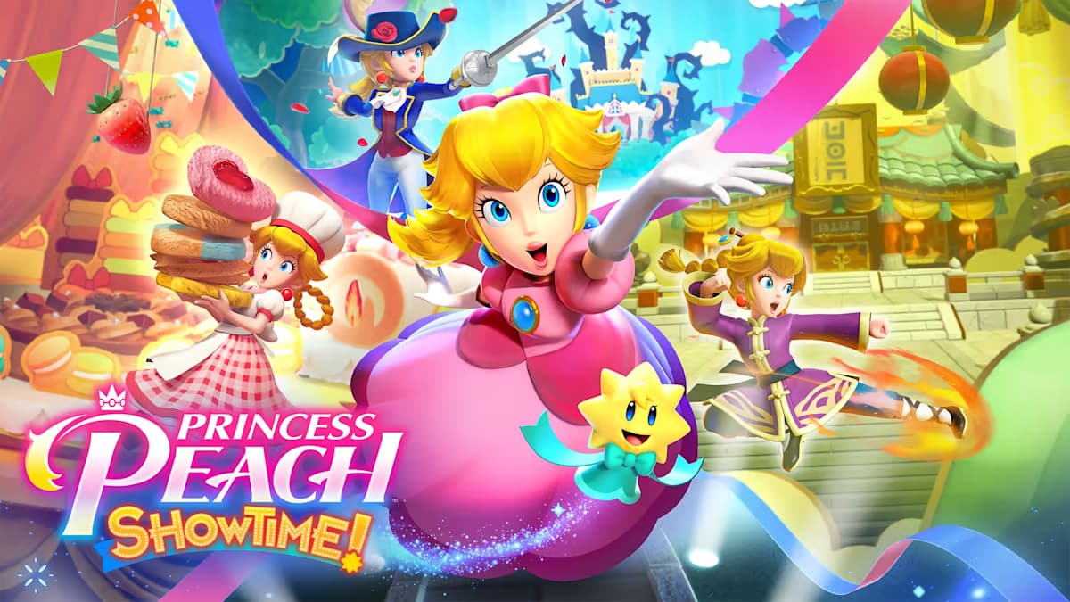 princesa peach e vários elementos do seu jogo princess peach: showtime