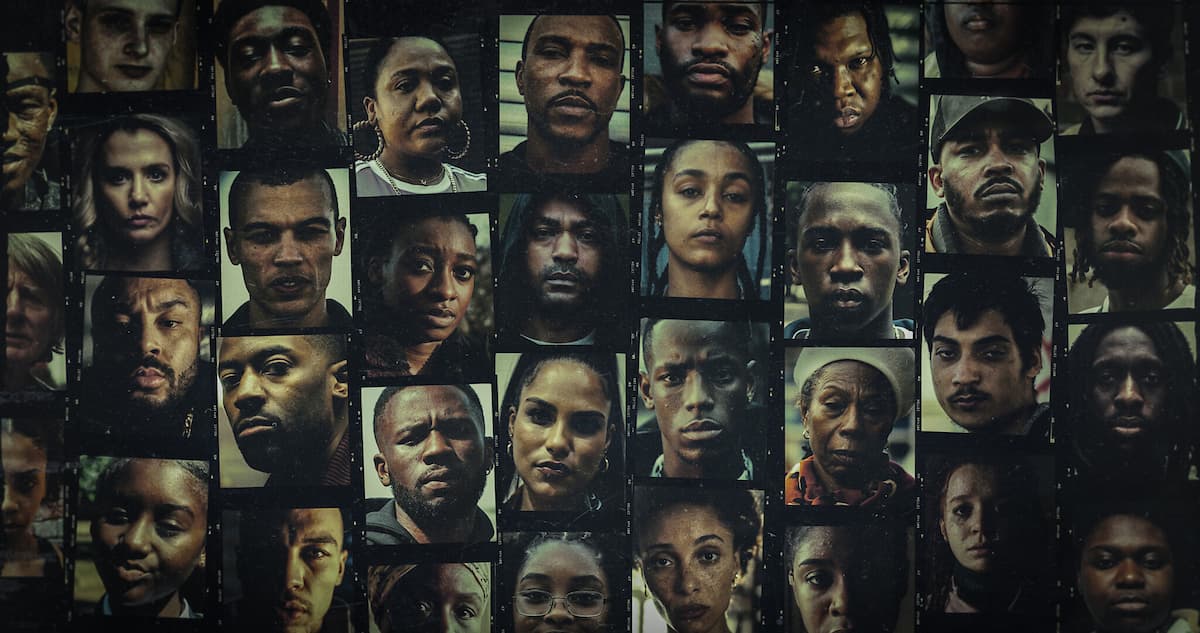varios rostos de pessoas negras em estilo de filme fotográfico para a série top boy