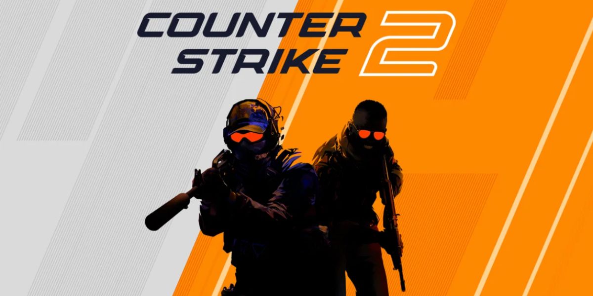 Banner de divulgação do jogo Counter Strike 2 (CS2). Há dois personagens armados e acima deles o nome do jogo.
