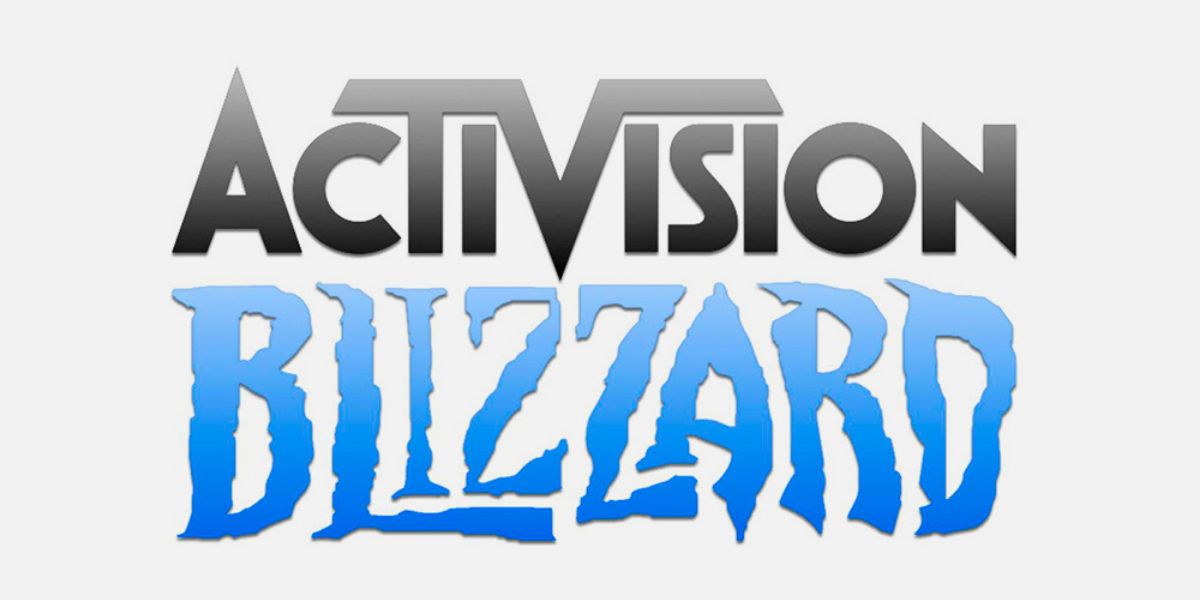 Nome da empresa Activision Blizzard em um fundo branco.