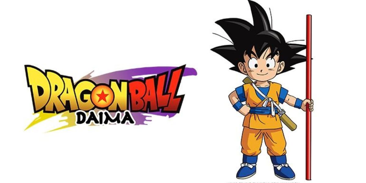 Pôster de lançamento de Dragon Ball Daima, na imagem há uma inscrição com o título. Ao seu lado, Goku, protagonista da série.