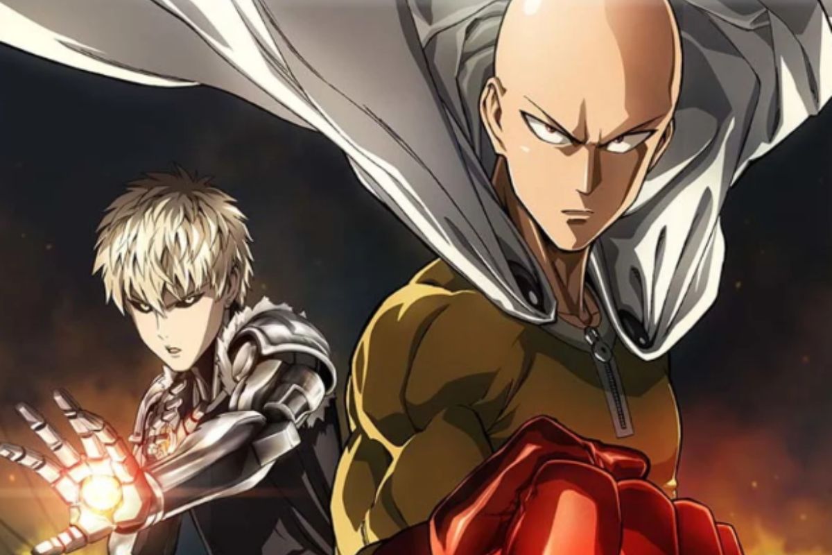 Imagem do anime One Punch Man, em que Saitama e Genos estão lado a lado em posição de luta.