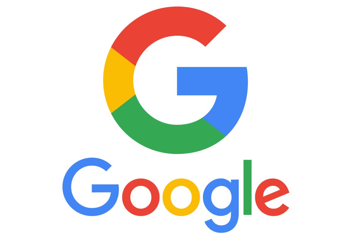 Logo do Google, a letra g colorida, acima do nome da empresa em um fundo branco