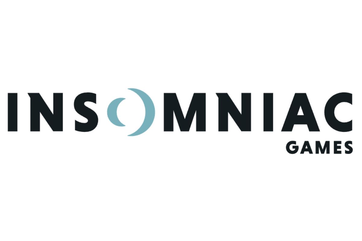 Logo da empresa Insomniac Games em um fundo branco.