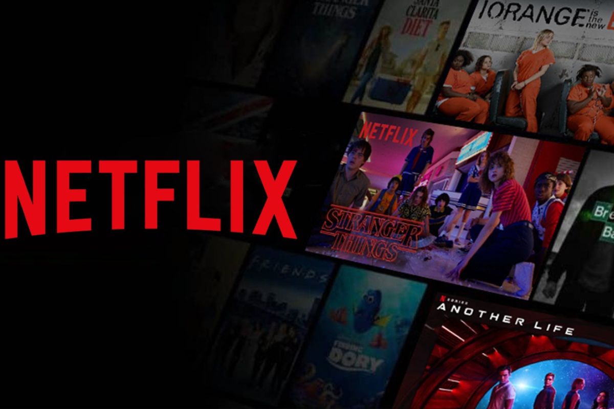 Nome da Netflix ao lado de diversas capas de produções originais da plataforma.