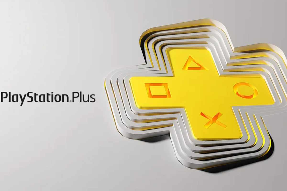 Logo da PlayStation Plus ao lado das teclas de triângulo, quadrado, X e bolinha, clássico do console.