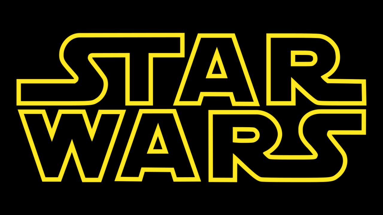 Imagem destacando o nome da franquia Star Wars em amarelo. Ao fundo, há uma cor sólida preta